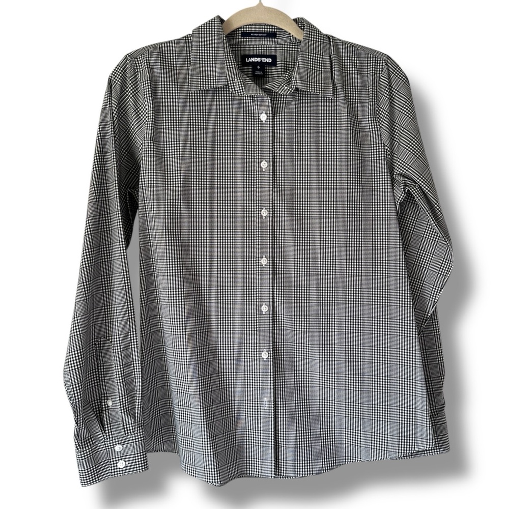 Lands' End Women’s No Iron Supima Cotton Houndstooth Patten